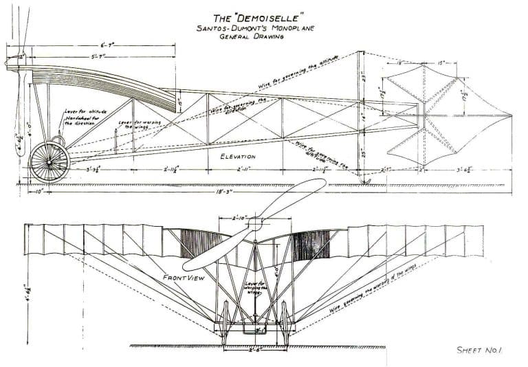 The plans for Alberto Santos-Dumont's Demoiselle.