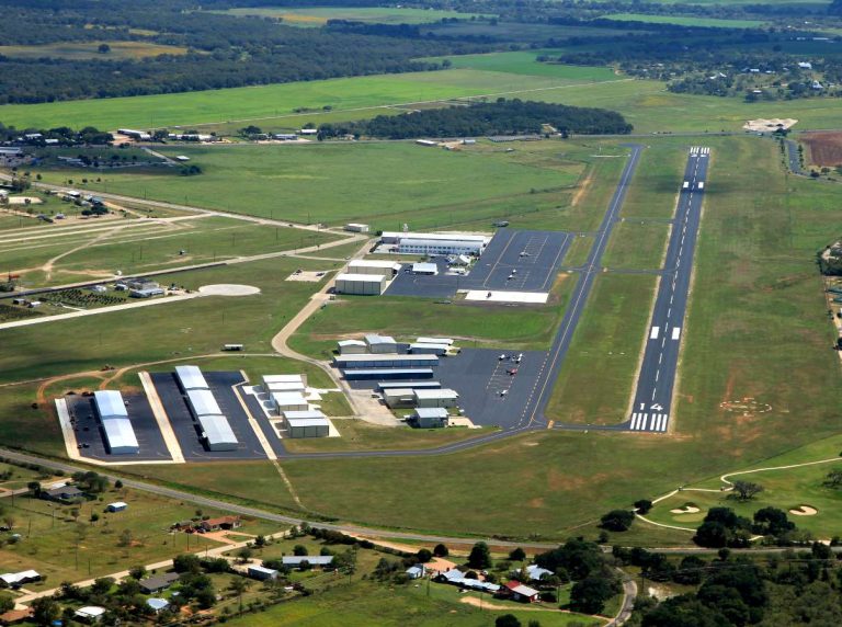 Aerial view of Gillespie County Airport, near Fredericksburg TX.