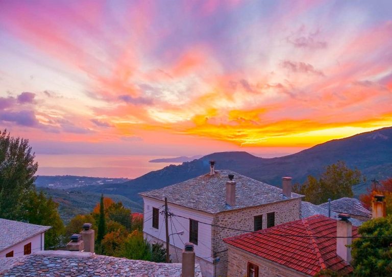 A view of the Greek countryside from the slopes of Mount Pelios, accessible from Volos Airport.