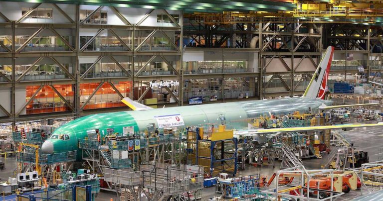 A photo from the Boeing Factory Tour, in the Boeing factory located at Paine Field.