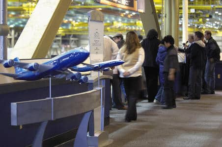 Visitors at the Future of Flight museum at Paine Field.