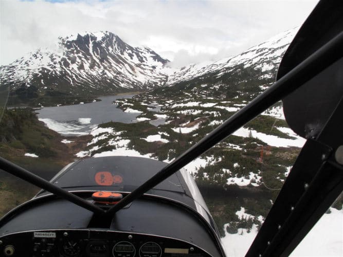 View from the cockpit of a PA-18 Super Cub