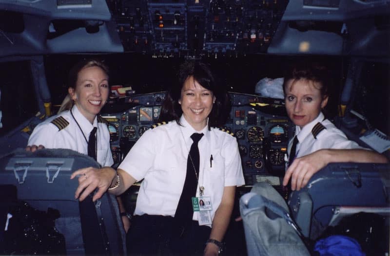 All Chick crew in the Boeing 727 cockpit