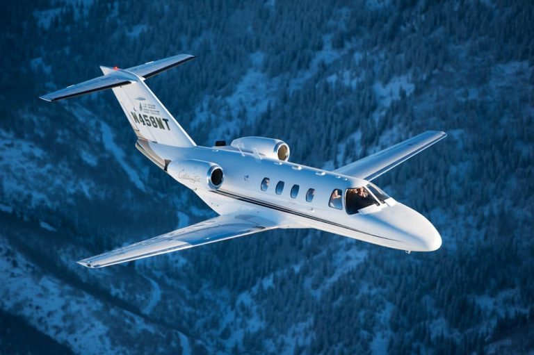 A Cessna Citation Jet aircraft in flight