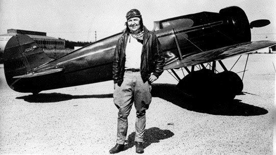 Pancho Barnes with her Travel Air Type R Mystery Ship.