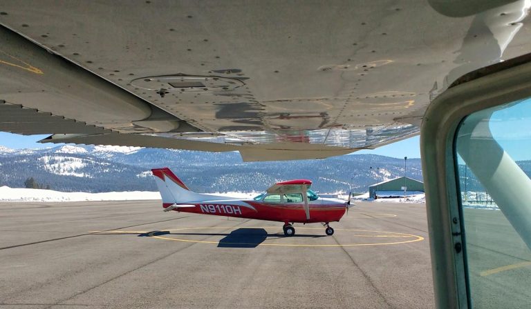 Skyhawk 172 on tarmac viewed from inside another 172 - Flight Lesson Journal: Landings and Flying the Pattern